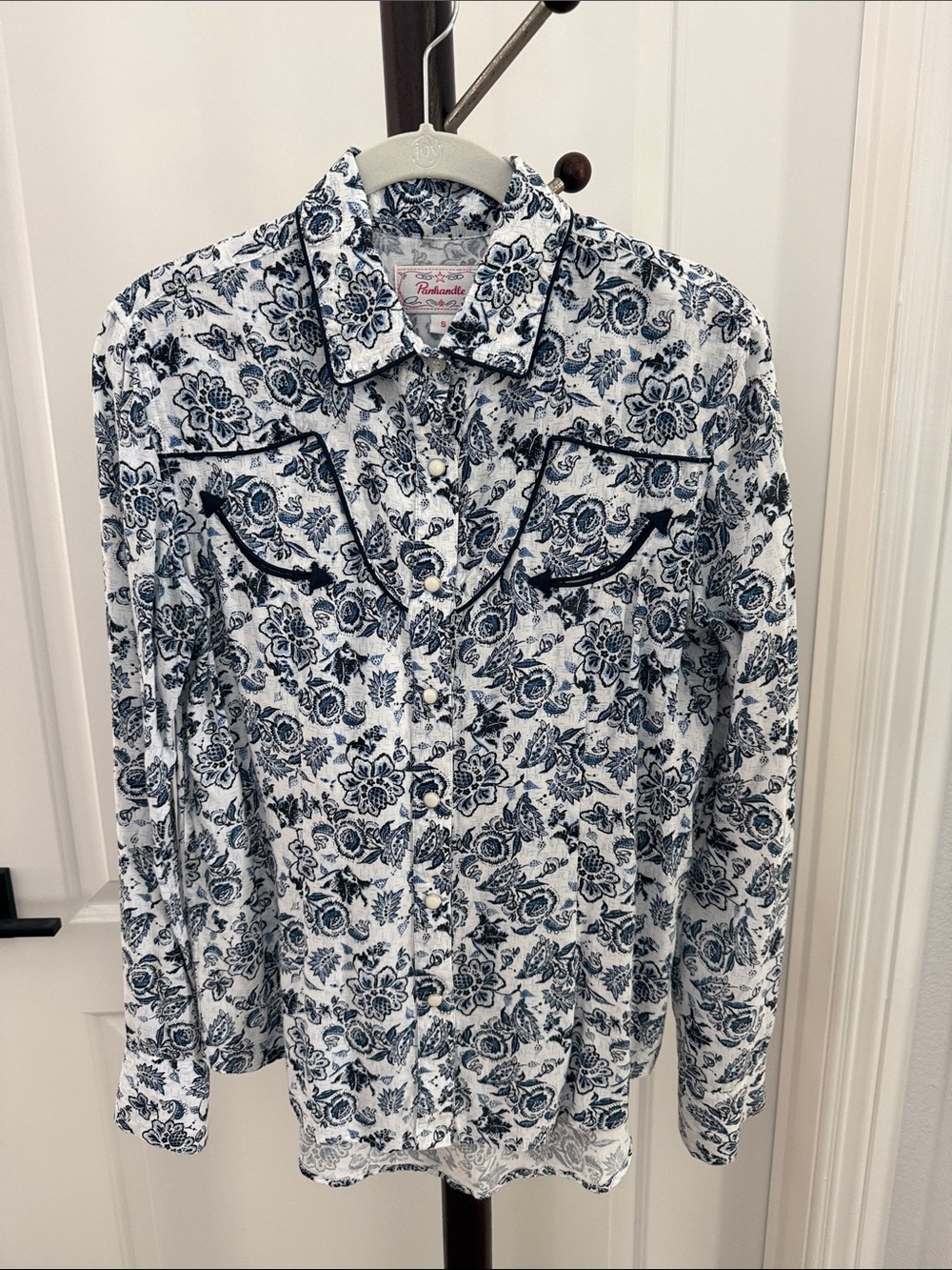 Panhandle Floral Western Shirt in Navy and White